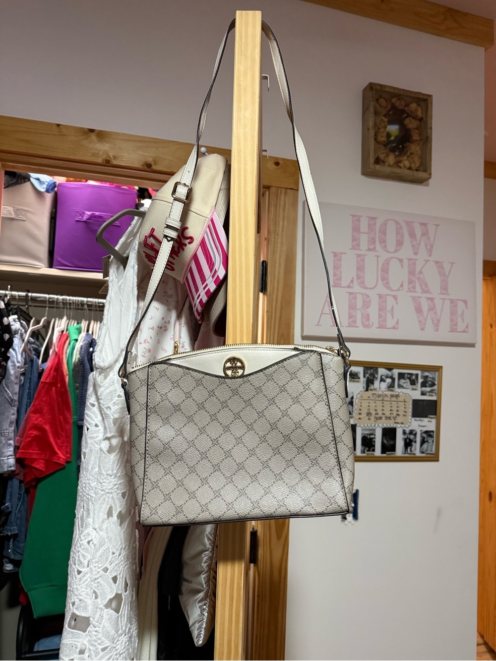 9 west Beige Quilted Crossbody Shoulder Bag - Designer Style